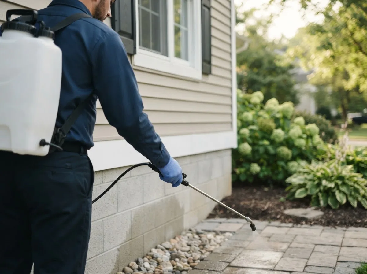Pest control technician inspecting a home in Ellsworth, ME